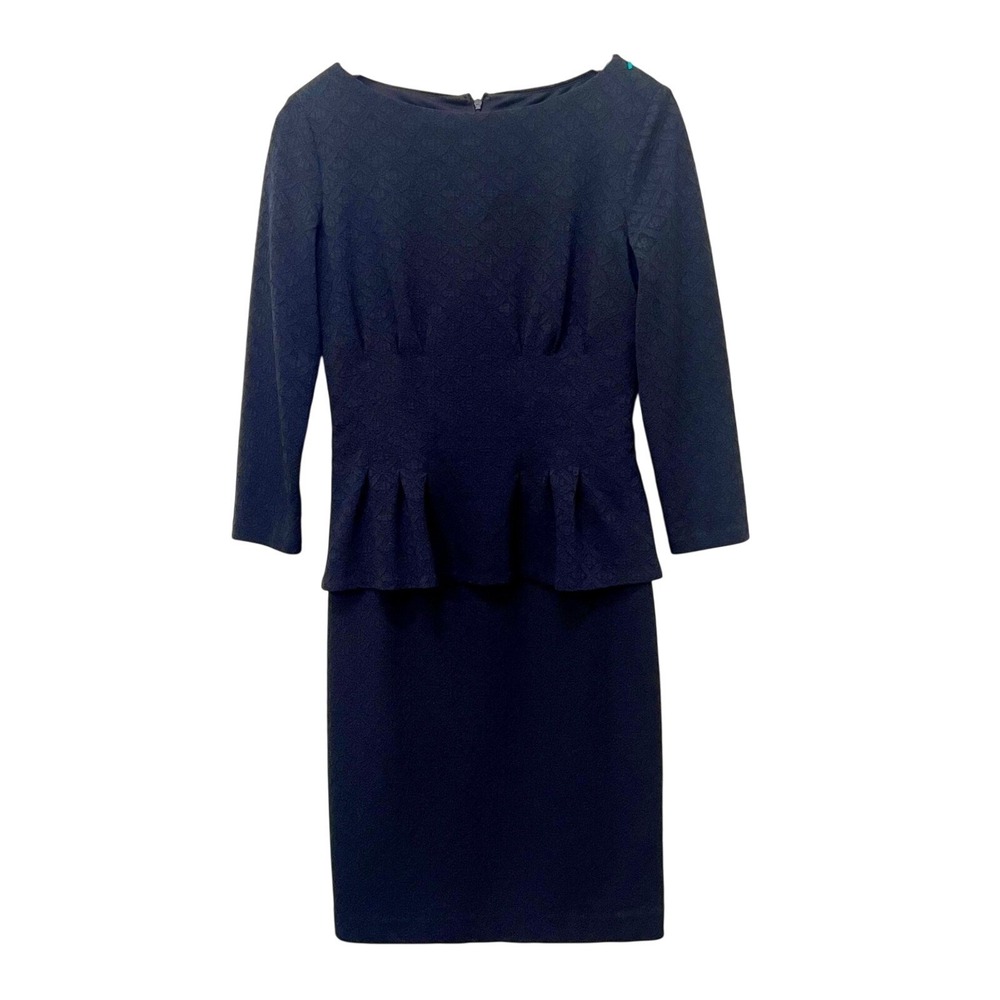 Lauren Ralph Lauren Black Jacquard Peplum Sheath‎ Dress 3/4 Sleeve Sz 6 Designer